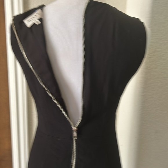 Milly Black Leather Dress LBD Designer Wool USA Size 2  Date Night Lamb Stretch - Picture 7 of 12